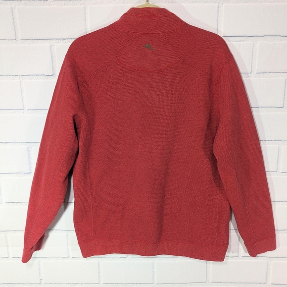Tommy Bahama Orange/Brown Quarter Zip Reversible Thick Knit Pullover - Picture 2 of 4